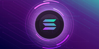 Solana coin banner. SOL coin cryptocurrency concept banner backg