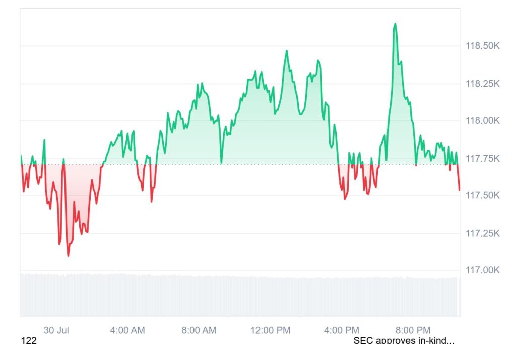 Bitcoin Slips below $117K as Fed Kept Rates Unchanged 1 BTC 1D graph coinmarketcap