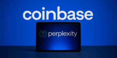 a tablet with a logo on it, Coinbase, Perplexity
