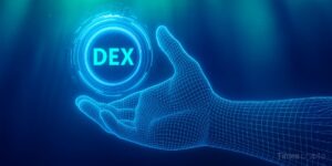 a hand holding a glowing circle. DEX Tokens