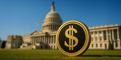 a coin with a dollar sign in front of a the White House. DOGE’s AI ‘Delete Button’ Targets 100K Federal Regulations in Unprecedented Purge