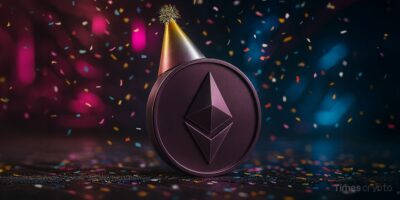 a coin with a party hat on top. Ethereum 10 Year Anniversary: Vitalik Buterin Hosts Epic Livestream to Celebrate a Decade of Decentralization