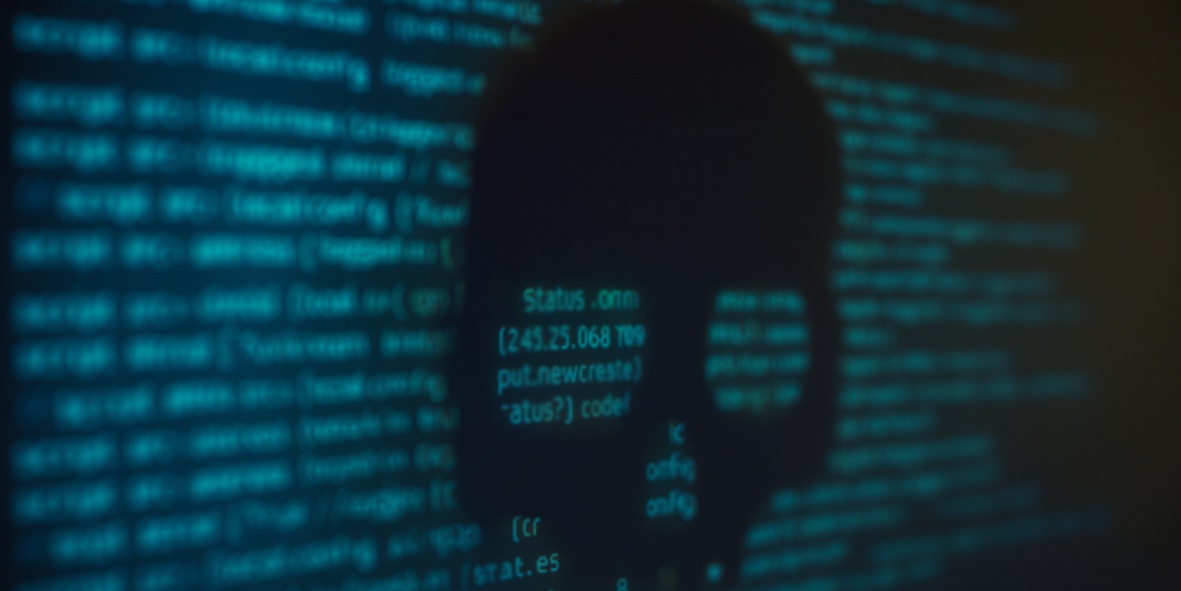 a computer screen with text and a skull, crypto scam