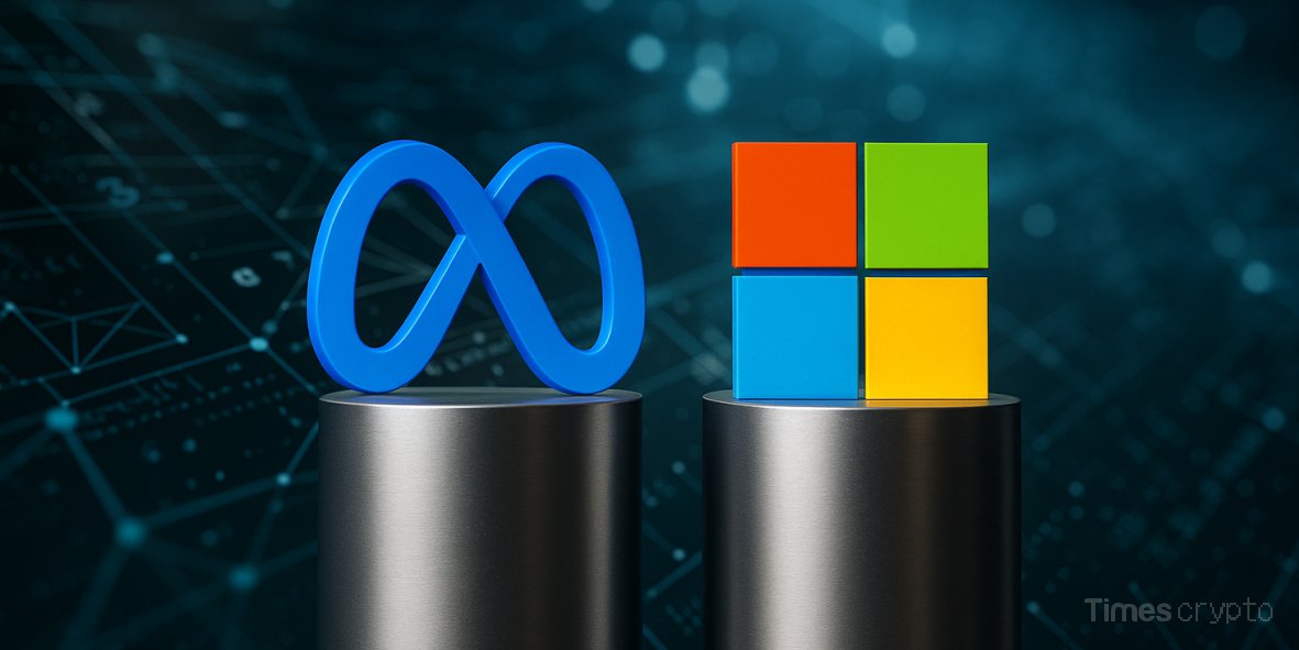 a blue symbol on a colorful square and square blocks. Microsoft & Meta’s AI Investments: How $648 Billion in Market Gains Redefine Tech’s Future