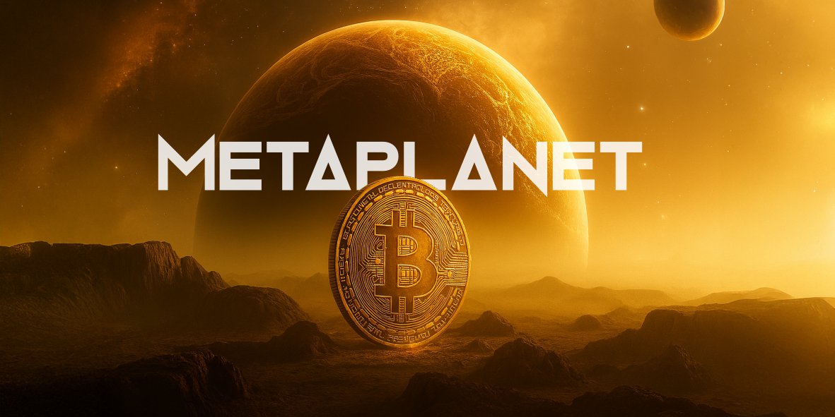 a gold coin with a planet in the background, Metaplanet BTC