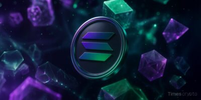 a circular logo with green and purple colors. Solana SOL Token. Solana SIMD-0286 Upgrade Proposes 66% Block Capacity Boost to Tackle Surging DeFi Demand