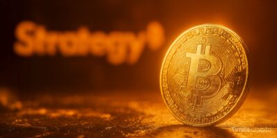 a close up of a coin. MicroStrategy Hits $128B Valuation as Bitcoin Bet Pays Off