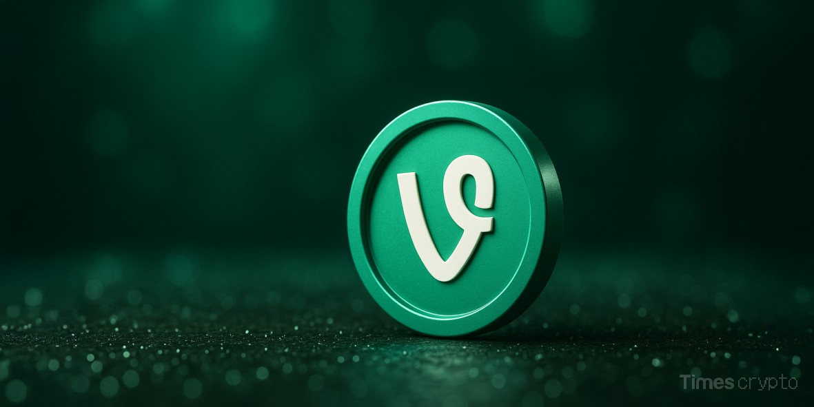 a green coin with a white letter on it. VINE Token Rockets 400% as Musk’s AI Revival Hints Collide with Whale Frenzy