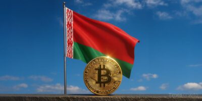 a gold coin with the Belarusian red and green flag in the background. Belarus Crypto Market: President Lukashenko Orders Central Bank to Draft Digital Assets Policies