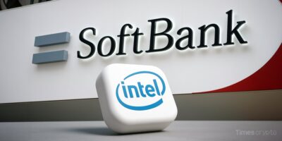 a white cube with a blue and white logo. Massive Investment Agreement: SoftBank Bets $2B on Intel - What This Move Means for Tech