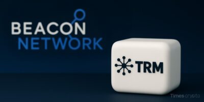 a white TRM Labs cube with black text. Beacon Network Launches: Crypto Industry to Combat Theft by Freezing Stolen Funds Instantly