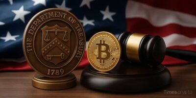 a gavel and coin next to a bitcoin. U.S. Treasury Wants Your Ideas: How to Stop Criminals From Illicit Crypto Activity