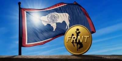 a Frontier (FRNT) Stablecoin with a Wyoming flag. Wyoming's FRNT Stablecoin Goes Live: Spend State-Backed Crypto Like Cash
