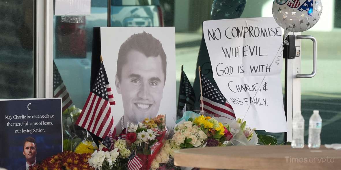 Memorial with flowers and messages. Bitcoin Supporter & Conservative Icon Charlie Kirk Assassinated at Utah University Event