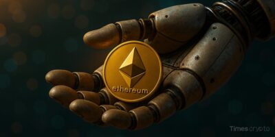 Robot hand holding Ethereum coin. Ethereum Foundation Launches dAI Team to Power AI Agent Economy