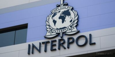 Interpol logo on building facade. INTERPOL’s Global Financial Crime Operation Recovers $439M, Freezes 400 Crypto Wallets