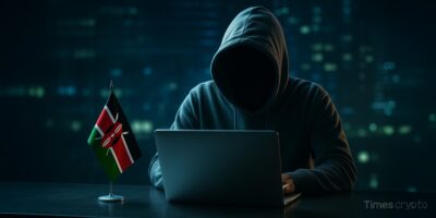 Scammer at a computer, Kenyan flag. Kenya Token Scam Drops After Deepfake Promotion is Revealed