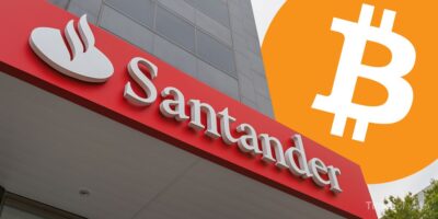 Santander bank with Bitcoin logo. Santander's Openbank Crypto Services Launches in Major European Push