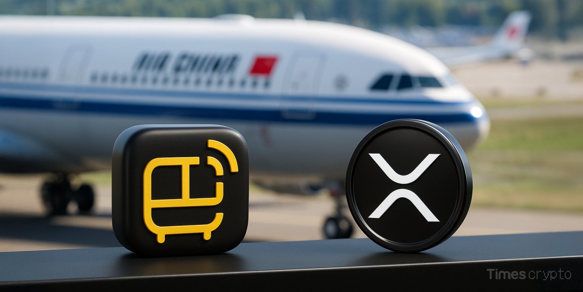 Air China plane with Webus and XRP logo. Air China Partners with Webus to Pioneer XRP Payment Solutions for 60M Travelers