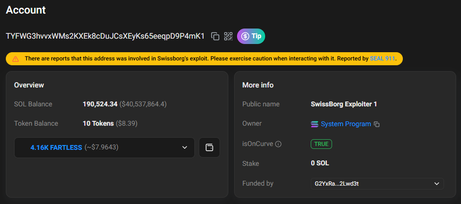 SwissBorg SOL Exploit: After a partner API exploit, 193K SOL were drained, affecting SwissBorg’s SOL Earn Program; recovery is underway.