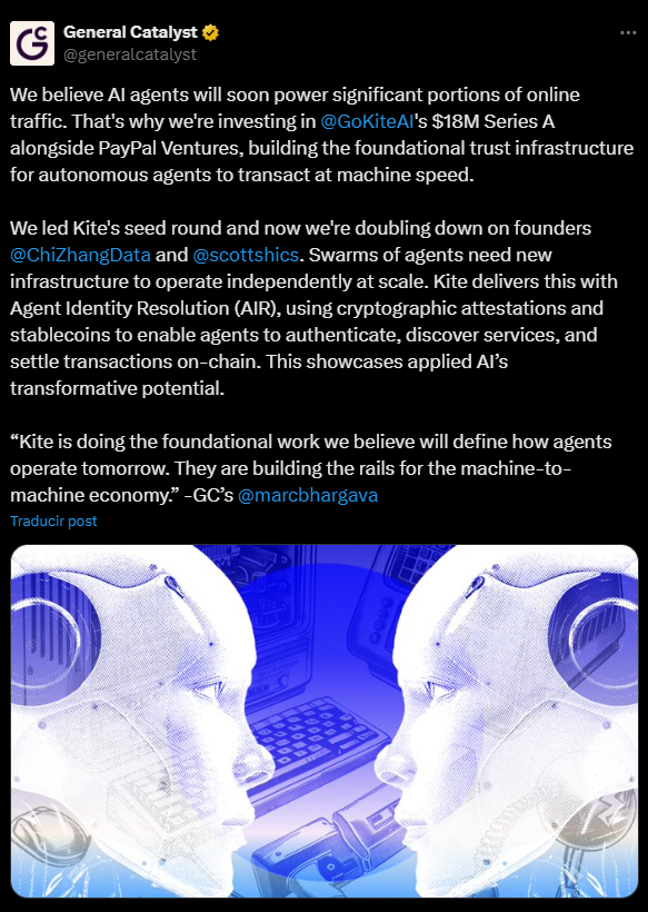 PayPal, General Catalyst Bet $18M on Kite's Autonomous Agentic Internet Kite's Autonomous Agentic Internet: The large investment is intended to establish a blockchain-based trust layer that enables AI agents to transact and interact without human intervention.