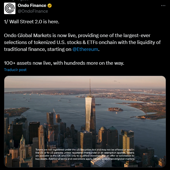 Ondo Global Markets Launches +100 Tokenized Stocks & ETFs Ondo Global Markets: The ground-breaking platform offers traditional market liquidity to blockchain, enabling 24/7 trading of tokenized U.S. equities for international investors.
