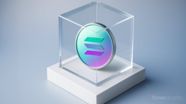Colorful Solana coin displayed in a case. Bitwise Launches First Spot Solana ETP in U.S. BSOL with Innovative Staking Strategy