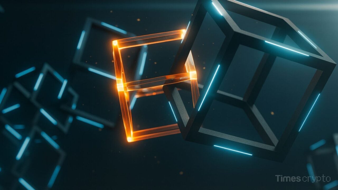 Glowing memory cubes in a dark space. Vitalik Buterin Exposes Critical Memory Flaw Slowing Down Blockchain and AI Systems