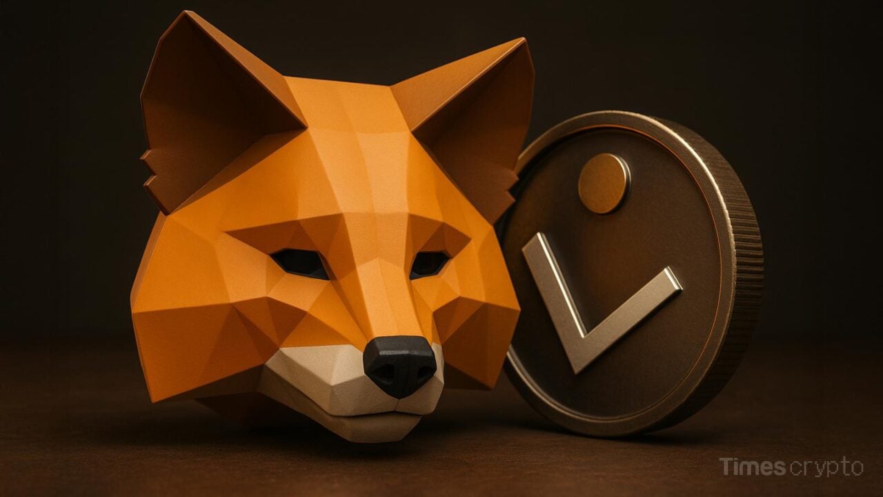 Polygonal Metamask fox head and coin. Metamask and Linea Rewards Program Sparks $30M Frenzy and Community Debate