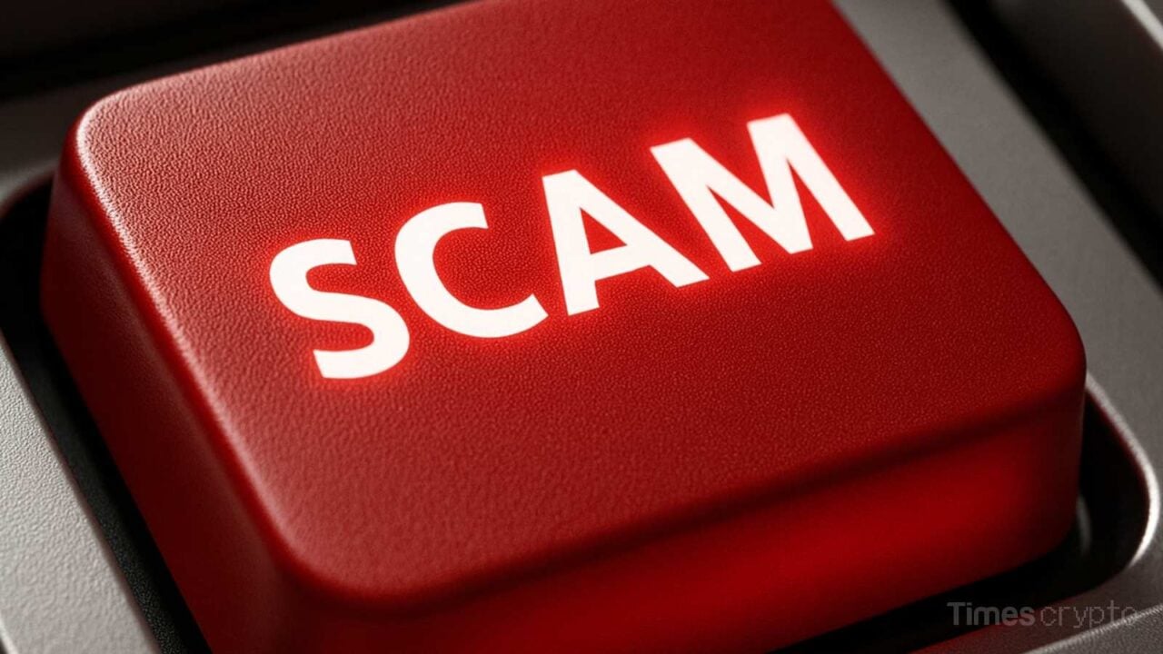 Red button labeled 'SCAM' illuminated. Doug Ford Crypto Scam Swindles Guelph Woman Out of $125K