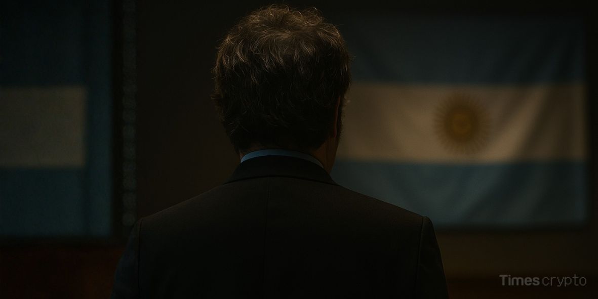 Javier Milei facing Argentine flag backdrop. LIBRA Scandal: Argentine Court Weighs Arrests for Milei's Advisors