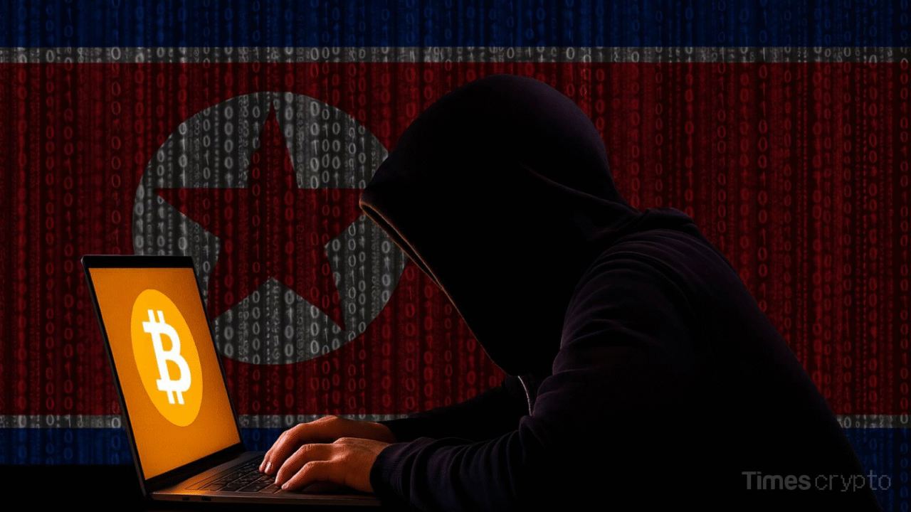 Hacker with Bitcoin and North Korea flag. North Korea Crypto Hackers Smash Record with $2 Billion Stolen in 2025