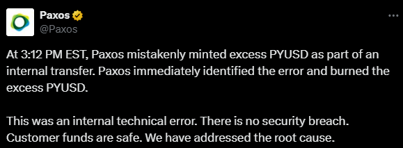 Paxos PYUSD Mint Mistake Creates a $300 Trillion Phantom Paxos PYUSD Mint Mistake Creates a $300 Trillion Phantom: A technical glitch saw Paxos accidentally create a sum of PayPal's stablecoin that exceeded the global money supply, raising questions about centralized control.