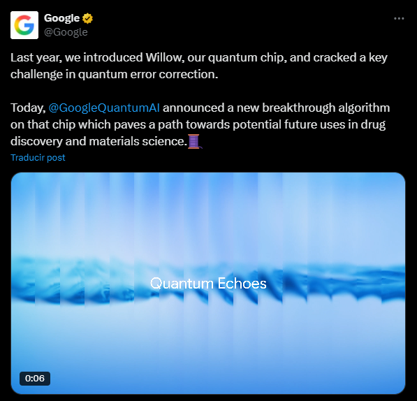 Google Quantum Echoes Breakthrough Verifies Quantum Advantage - Is Bitcoin at Risk? -  The novel algorithm runs 13,000x faster on Google's Willow quantum chip compared to classical supercomputers, embracing an important step toward practical quantum computing while highlighting future crypto security challenges.