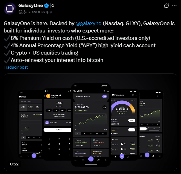 GalaxyOne Retail Trading App Launches with 8% Yield to Challenge Robinhood: Mike Novogratz's Galaxy Digital enters the consumer market, combining crypto and stock trading with high-yield cash accounts in a unified platform.