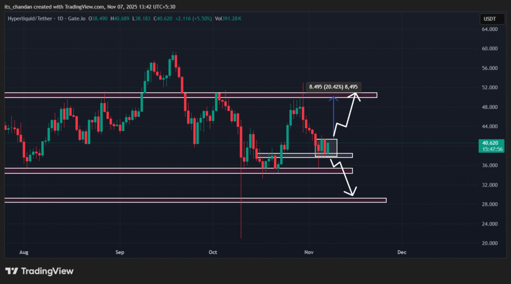 Whales Return to Hyperliquid (HYPE), Pour In $14 Million: Big Move Ahead? 2 Hyperliquid (HYPE) Daily chart