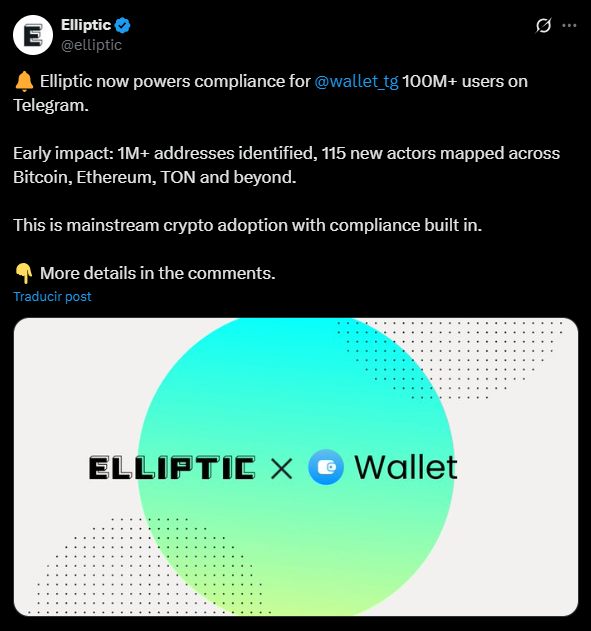 Compliance for Telegram Wallet & its +100M Users Get Major Boost Through Elliptic Partnership Compliance for Telegram Wallet & its +100M Users Get Major Boost Through Elliptic Partnership: Blockchain analytics firm integrates risk screening for Wallet's 100M+ users on Telegram platform.