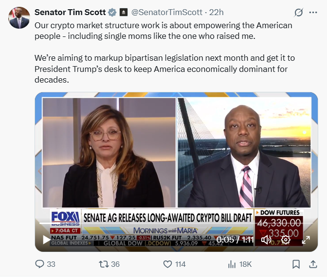 U.S. Crypto Bill Moves Forward With Senate Vote Planned for Early Next Year; Will It Pass? 2 Senate