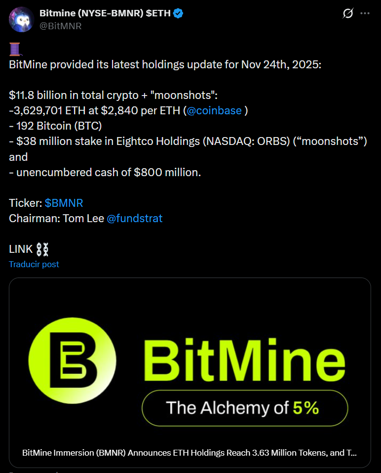 The BitMine Paradox: Holding 3% of Ethereum's Supply But Down 81%. What's Going On? The BitMine Paradox: Holding 3% of Ethereum's Supply But Down 81%. What's Going On?: Tom Lee's crypto treasury firm faces a massive disconnect between its substantial ETH holdings and its collapsing stock price. Here's why.