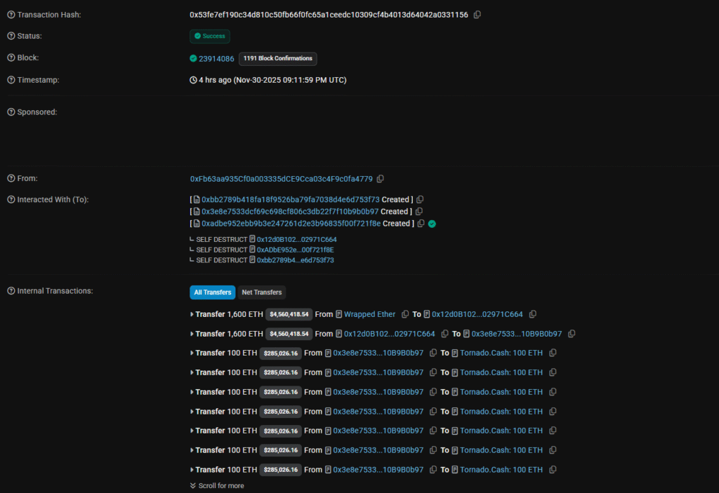 Yearn Finance Exploit Drains $3M via yETH Infinite Mint Attack Yearn Finance Exploit Drains $3M via yETH Infinite Mint Attack: An attacker minted trillions of yETH tokens to drain Balancer pools, moving approximately $3 million in stolen ETH through Tornado Cash.