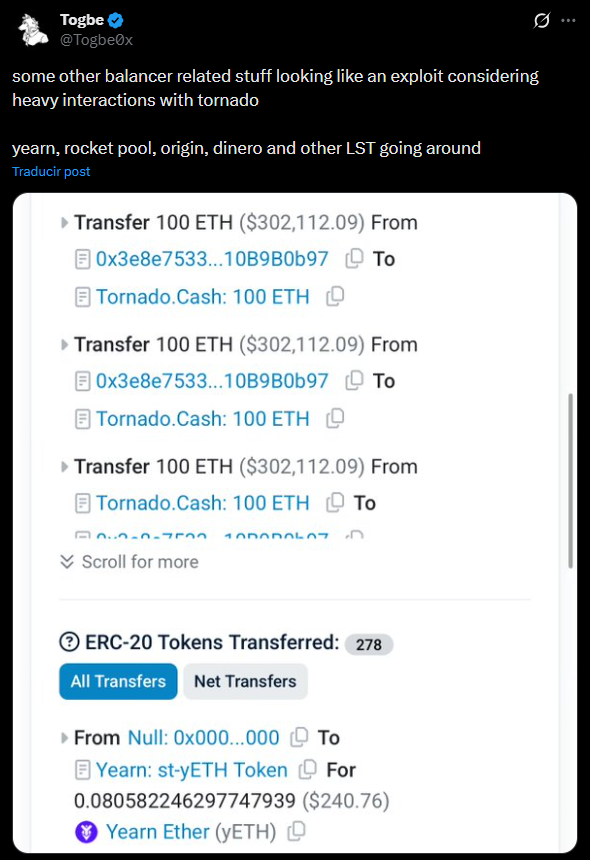 Yearn Finance Exploit Drains $3M via yETH Infinite Mint Attack Yearn Finance Exploit Drains $3M via yETH Infinite Mint Attack: An attacker minted trillions of yETH tokens to drain Balancer pools, moving approximately $3 million in stolen ETH through Tornado Cash.