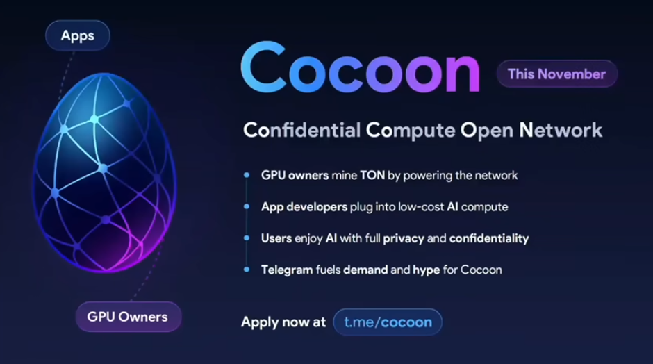 Telegram Launches Cocoon: A Decentralized AI Network on TON Blockchain Telegram Launches Decentralized AI Network Cocoon, on TON Blockchain: Pavel Durov announces privacy-first AI network that pays GPU owners in TON tokens, with Telegram as its inaugural customer.