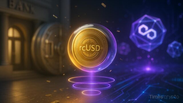 Digital currency concept with rcUSD and Polygon logo. Yield-Bearing rcUSD+ Token Launches on Polygon, Bridging TradFi and DeFi