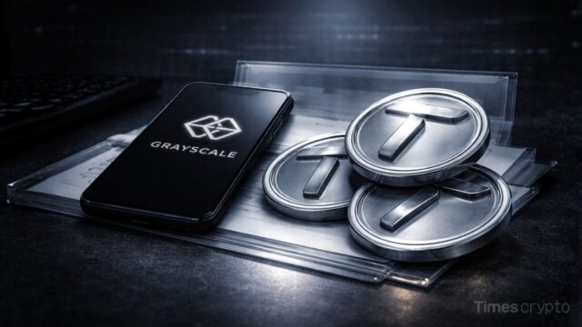 Smartphone and Bittensor coins displayed. Grayscale Files with SEC for Landmark U.S. Bittensor ETP (GTAO)