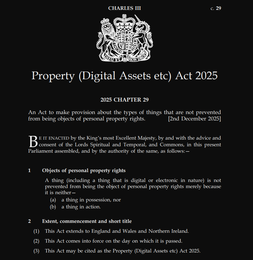 UK Makes Legal History, Officially Recognizes Crypto as Third Kind of Property: What Does This Mean? UK Makes Legal History, Officially Recognizes Crypto as Third Kind of Property: What Does This Mean?: The Property Act, now law, creates a distinct legal category for digital assets, providing crucial clarity on ownership, inheritance, and asset recovery.