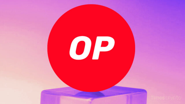 Red circle with 'OP' token. Optimism Introduces Major Monthly OP Token Buyback Proposal
