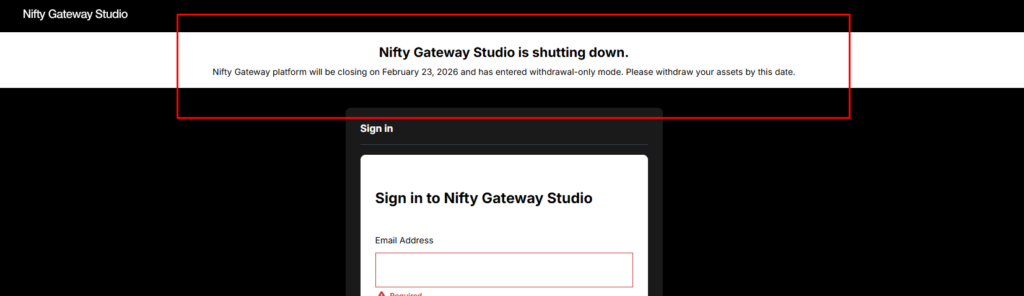Gemini-Owned Nifty Gateway NFT Platform to Shut Down in February Gemini-Owned Nifty Gateway NFT Platform to Shut Down in February: A pioneer of the 2021 NFT boom will cease operations on February 23, 2026, after four years.