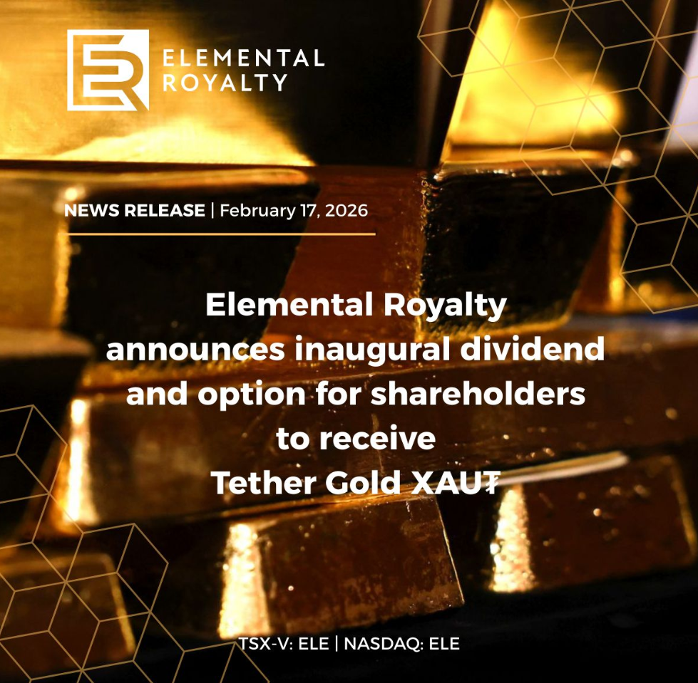 Elemental Royalty Makes History with First-Ever Gold Dividend Paid in Tether XAU₮ Elemental Royalty Makes History with First-Ever Gold Dividend Paid in Tether XAU₮: TSX-V listed company lets shareholders elect XAU₮ instead of cash.