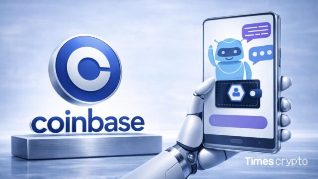 Robot hand holding smartphone with chatbot and Coinbase logo. Coinbase Unveils Agentic Wallets for Autonomous AI Agents