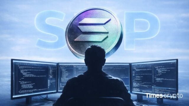 Person coding with Solana token logo backdrop. Solana Developer Platform Launches with Mastercard, Western Union, Worldpay as Early Users